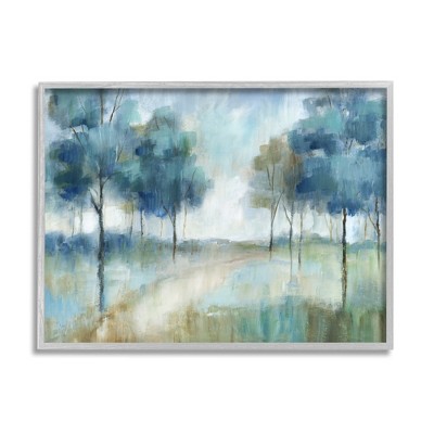 Stupell Industries Abstract Blue Woodland Path Trees Framed Giclee Art
