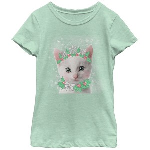Girl's Lost Gods Christmas Sugar Cat Fairy T-Shirt - 1 of 3
