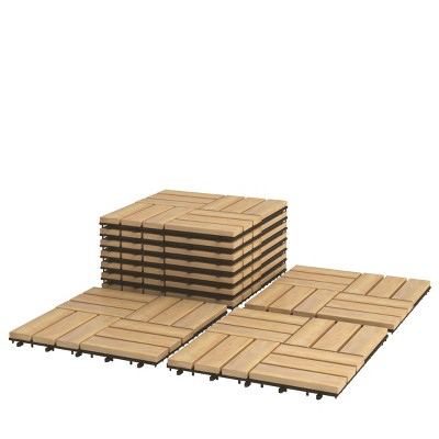 Tangkula 10-Piece Acacia Wood Deck Tiles Patio Interlocking Floor Tiles