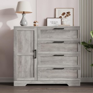 43.3" H Armoire Wardrobe Closet with 4 Drawers & Hanging Rod, Multifunctional Wood Storage Cabinet for Bedroom, Grey - 1 of 4