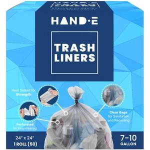 Hand-E Large Trash Can Liners, 50 Count - 7-10 Gallon Garbage Liners - 22 Microns Thick, Gray Transparent - 1 of 4
