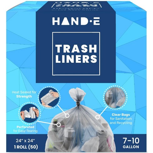 Hand-e Large Trash Can Liners, 50 Count - 7-10 Gallon Garbage