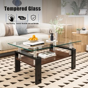 MAYEERTY Rectangle Coffee Table, Tempered Glass Tabletop with MDF Layer, Modern Table for Living Room , Transparent Glass - 1 of 4