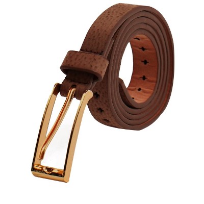 INSPIRE CHIC Women's 100% PU Skinny Leather Cross-Perforated Design Metal Buckle Belt One Size
