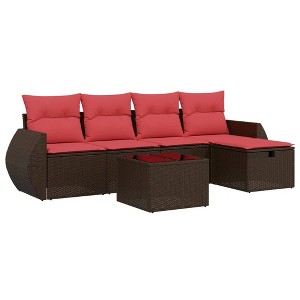 vidaXL 6 Piece Patio Sofa Set with Cushions - Brown Poly Rattan without storage - 5 Items - 1 of 4