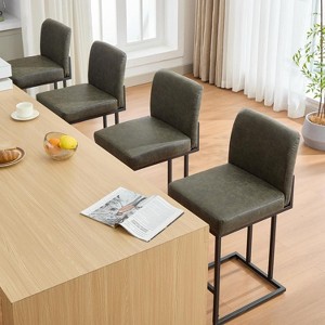 24" Bar Stools Set of 2, Counter Height Bar Stools with Back, Modern PU Leather Barstools for Kitchen Island - 1 of 4