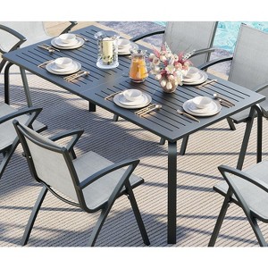 Garvee 71″ Marine‑Grade Aluminum Outdoor Dining Table Set with Umbrella Hole, 6 Aluminum Outdoor Dining Chairs with Quick-Dry Textilene Fabric - 1 of 4