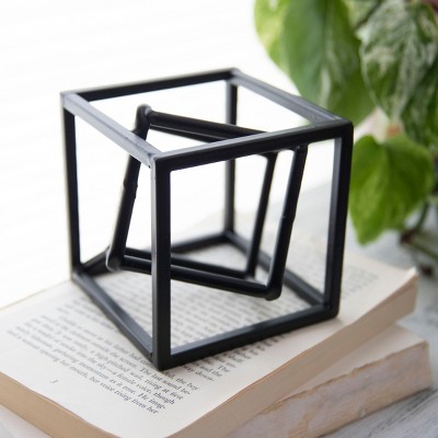 Black Geometric Cube Metal Decorative Sculpture