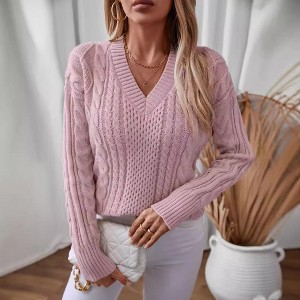 Women's Sweater Casual v Neck Long Sleeve Knit Tops Fall Winter Pullover Sweatshirts - 1 of 4