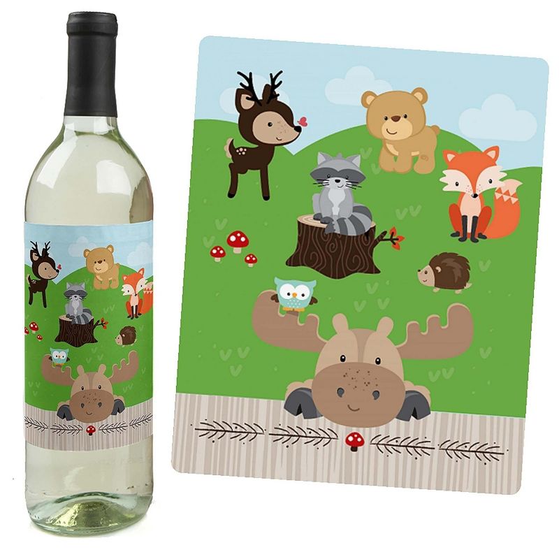 Big Dot of Happiness Woodland Creatures - Baby Shower or Birthday Party Decorations for Women and Men - Wine Bottle Label Stickers - Set of 4, 2 of 9