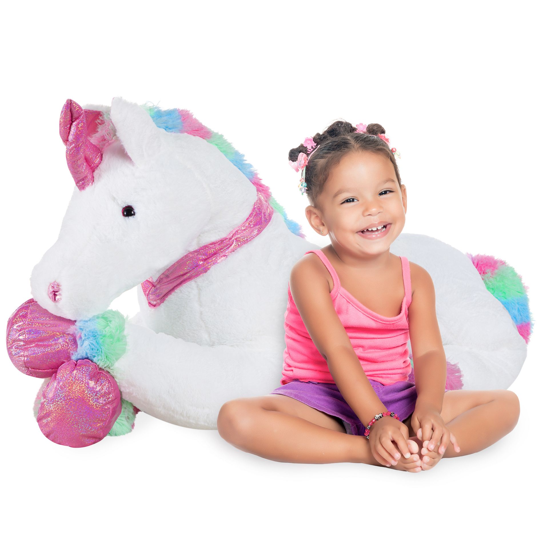 Best Choice Products 52in Kids Extra Large Plush Unicorn, Life-Size Stuffed Animal Toy w/ Rainbow Details