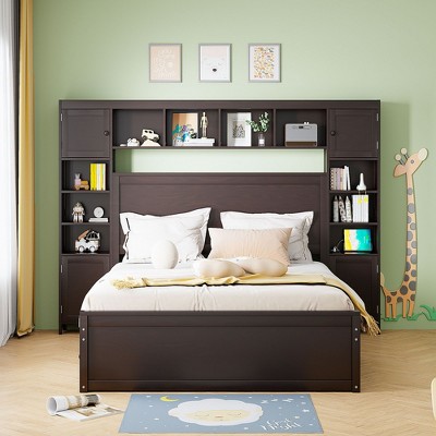PAGED Twin Size Platform Bed Modern Wooden Bed Frame with Trundle and Headboard for Bedroom