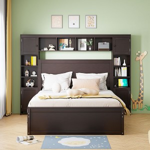 PAGED Twin Size Platform Bed Modern Wooden Bed Frame with Trundle and Headboard for Bedroom - 1 of 4