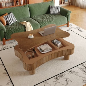 PAGED Lift Top Coffee Table with Fluted Panel Hidden Storage, Wooden Center Table with Curved Safety Corners for Living Room, Office - 1 of 4