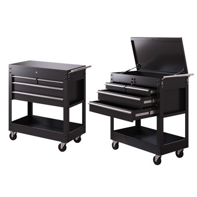 4 Drawer Tool Cart on Wheels, Drawer Rolling CartTool with Locking Drawers, Heavy Duty Metal 4 Tiers Shelves with Drawers Tool Storage Organizer