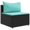 vidaXL Patio Lounge Set with Cushions Black Poly Rattan - Black and Blue 3x Corner + Middle - 4 of 4