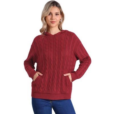 Jess by Meiko Women's Oversized Dropped Shoulder Cable Knit Hooded Sweater