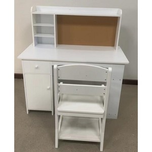 Kids desk and chair set, wooden study table with storage shelf, notice board, kids study table set, writing desk for boys and girls - 1 of 1