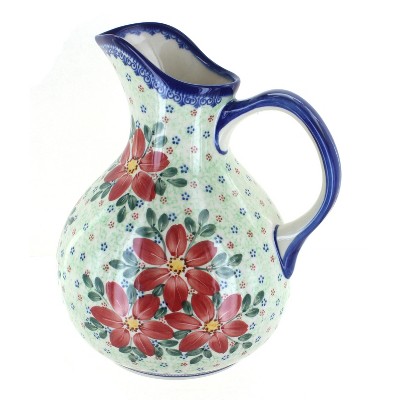 Blue Rose Polish Pottery Poinsettia Pitcher