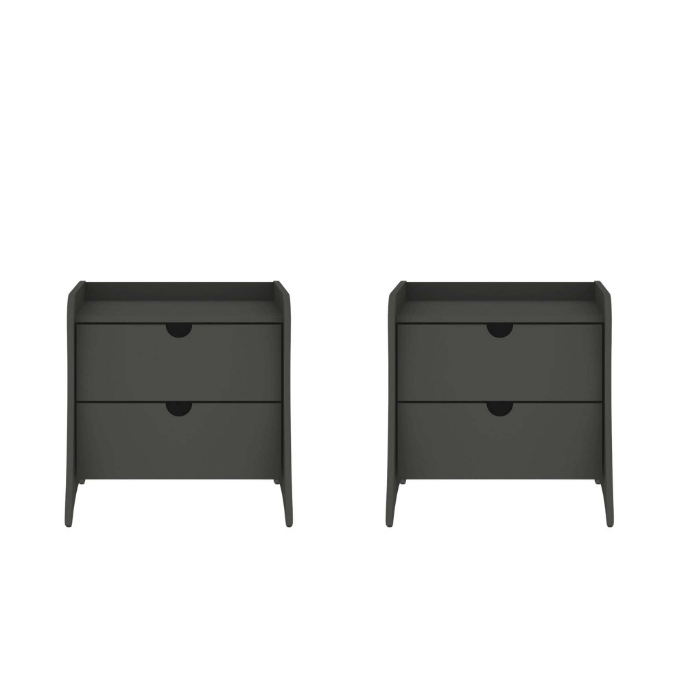 Manhattan Comfort Set of 2 Coney 2 Drawer Nightstands Gray