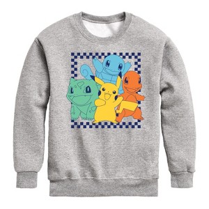 Boys' - Pokémon - Friends Retro Checkered Graphic Long Sleeve Fleece Sweatshirt - 1 of 4