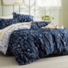 Reversible Navy Blue King Duvet Cover Set with Zipper, 3 Pieces Floral Bedding, 8 Corner Ties, 2 Pillow Shams - 2 of 4