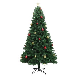6/7ft Artificial Christmas Tree, with 250 Lights, Ball Ornaments and Top Star, Xmas Decoration, Christmas Tree Holiday Decoration - 1 of 4