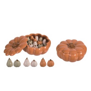 Transpac Harvest Pumpkin Bowl and Mini Pumpkins Dolomite Salt and Pepper Shakers Collectables Multicolor 11 in. Set of 19 - 1 of 2