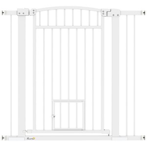 PawHut Dog Gate, 30"-41" Extra Wide Walk Through Pet Gate w/ Cat Door, 3-Inch & 5.5-Inch Extension Kits, Pressure Mounted - 1 of 4