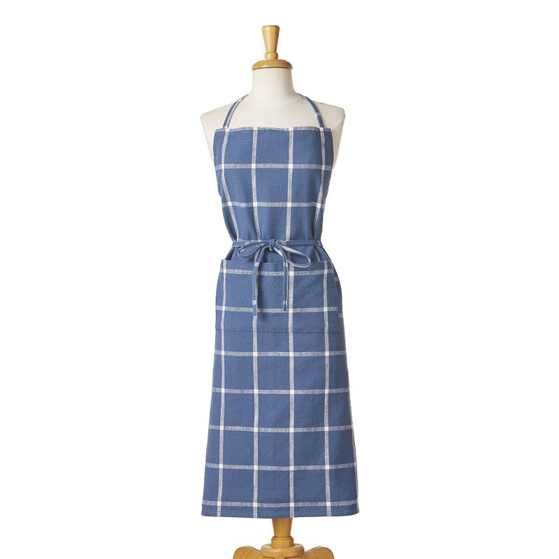 tag Classic Check Slub Bib Apron with Large Pocket and Waist Tie Blue, One Size Fits Most, Machine Wash, 1 of 3