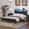 VECELO Twin/Full/Queen Size Metal Bed Frame with Wooden Headboard & Footboard, Solid Platform Bed with Storage, LED Light & Charging Station, Black - 2 of 4