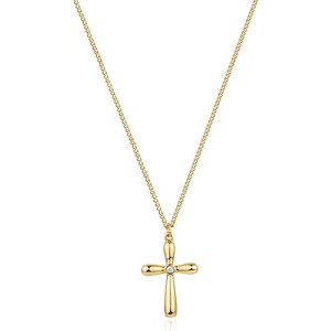 Cross Necklace 14K Plated Dainty Chain, Minimalist Faith Pendant Religious Prayer Jewelry Gift - 1 of 4