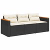 VidaXL Patio Sofa with Cushions 3-Seater Black Poly Rattan - 2 of 4