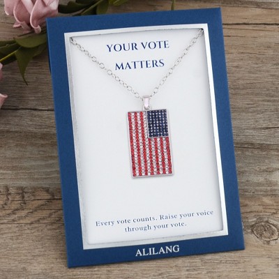 American Flag Pendant Necklace - USA Patriotic Medal Charm On Leather Cord For Men & Women - View #4