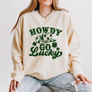 Simply Sage Market Howdy Go Lucky Clovers Lightweight Garment Dyed Sweatshirt - 1 of 4