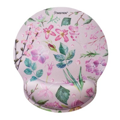 Insten Floral Mouse Pad with Wrist Support Rest, Ergonomic Support, Pain Relief Memory Foam, Non-Slip Rubber Base, Round, Pink