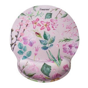 Insten Floral Mouse Pad with Wrist Support Rest, Ergonomic Support, Pain Relief Memory Foam, Non-Slip Rubber Base, Round, Pink - 1 of 4