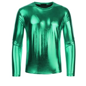 INSPIRE CHIC Men's Round Neck Long Sleeves Shining Disco Metallic T-Shirt - 1 of 4