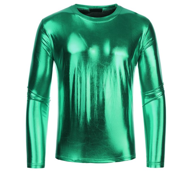 Lars Amadeus Men's Metallic Round Neck Long Sleeves Shining Disco T-Shirt, 1 of 7
