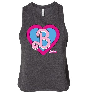 Women's Barbie Heart Crest Graphic Racerback Tank - Heather Charcoal - Small - 1 of 3