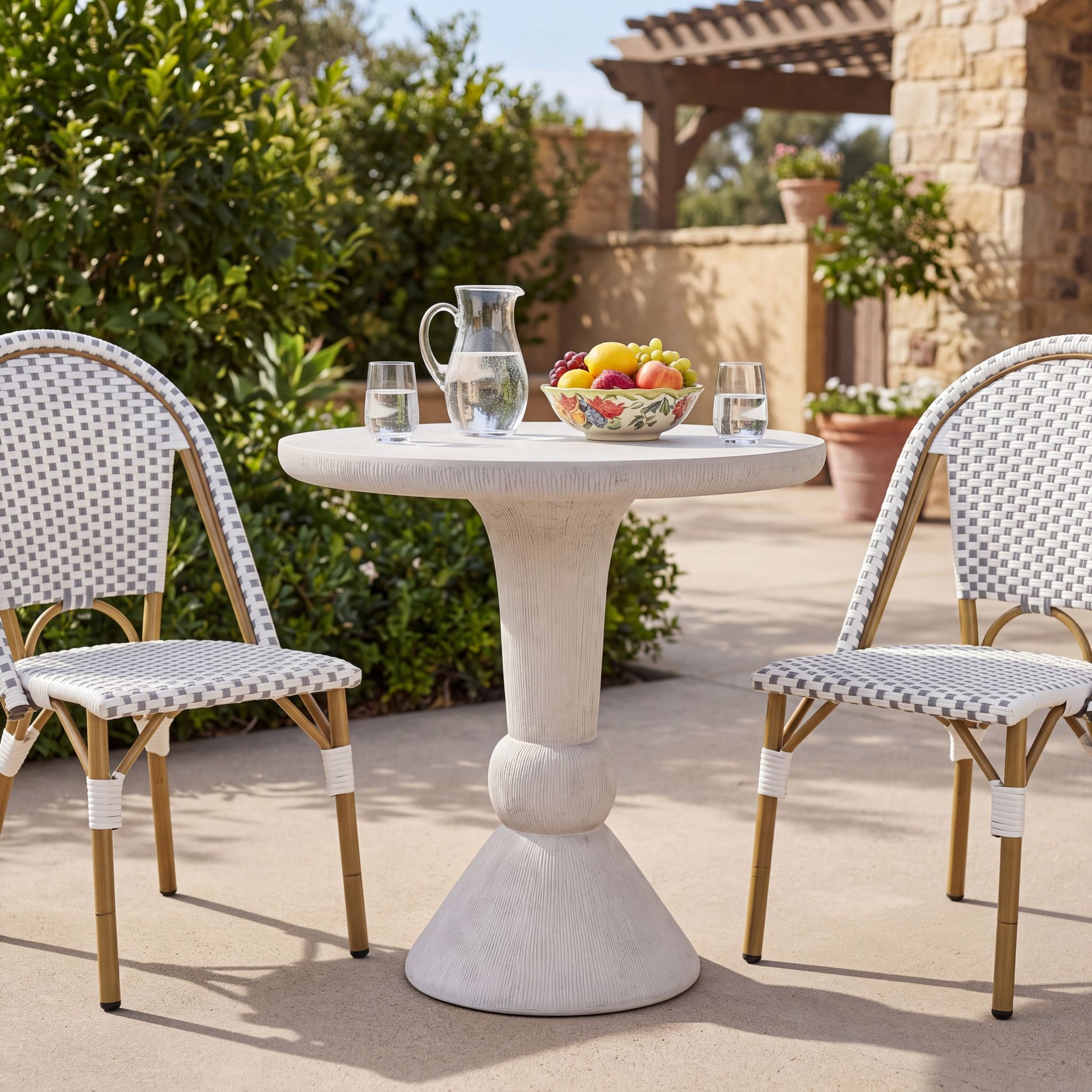 Christopher Knight Home Vibius Modern Lightweight Concrete Outdoor Pedestal Round Accent Table, Antique White