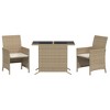 vidaXL 3 Piece Bistro Set with Cushions Beige Poly Rattan - 2 of 4
