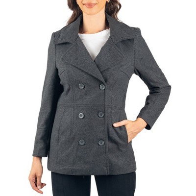 Alpine Swiss Emma Women's Wool Peacoat – Double-Breasted 3/4 Length Overcoat, Stylish & Warm Blazer for Fall & Winter