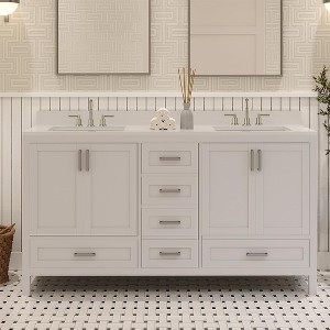 Rooh Solid Wood Bathroom Vanity with White Quartz Top & Undermount Sinks with 3 Pre Drilled Faucet Holes - 1 of 4