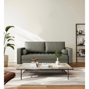 Tree City- 58" Upholstered Mid-Century Modern Faux Leather Square Arm Sofa Loveseat - 1 of 4