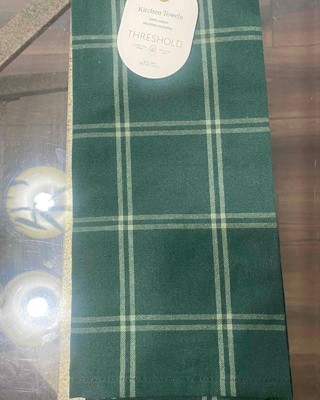 THRESHOLD Kitchen Towel 100% Cotton Green & Cream Striped 18”x28” NWT