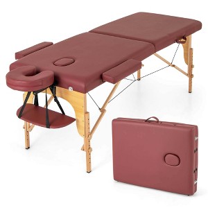 Costway 84" Portable & Foldable Massage Salon Spa Facial Care Tattoo Bed with Carrying Bag Black/Purple/Red - 1 of 4