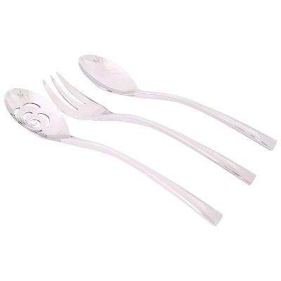 Knork 3 Piece Stainless Steel Dishwasher Safe Flatware Spoon Serving Set with Serving Spoon, Slotted Spoon, and Meat Fork, Polish Chrome