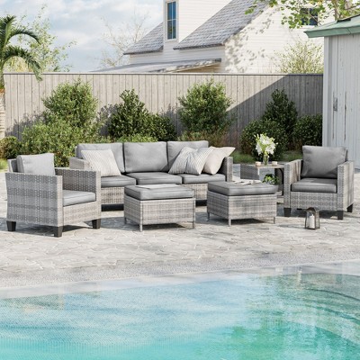 Sonkuki 6-Piece Patio Conversation Set Outdoor Wicker Rattan Furniture Set with Side Table