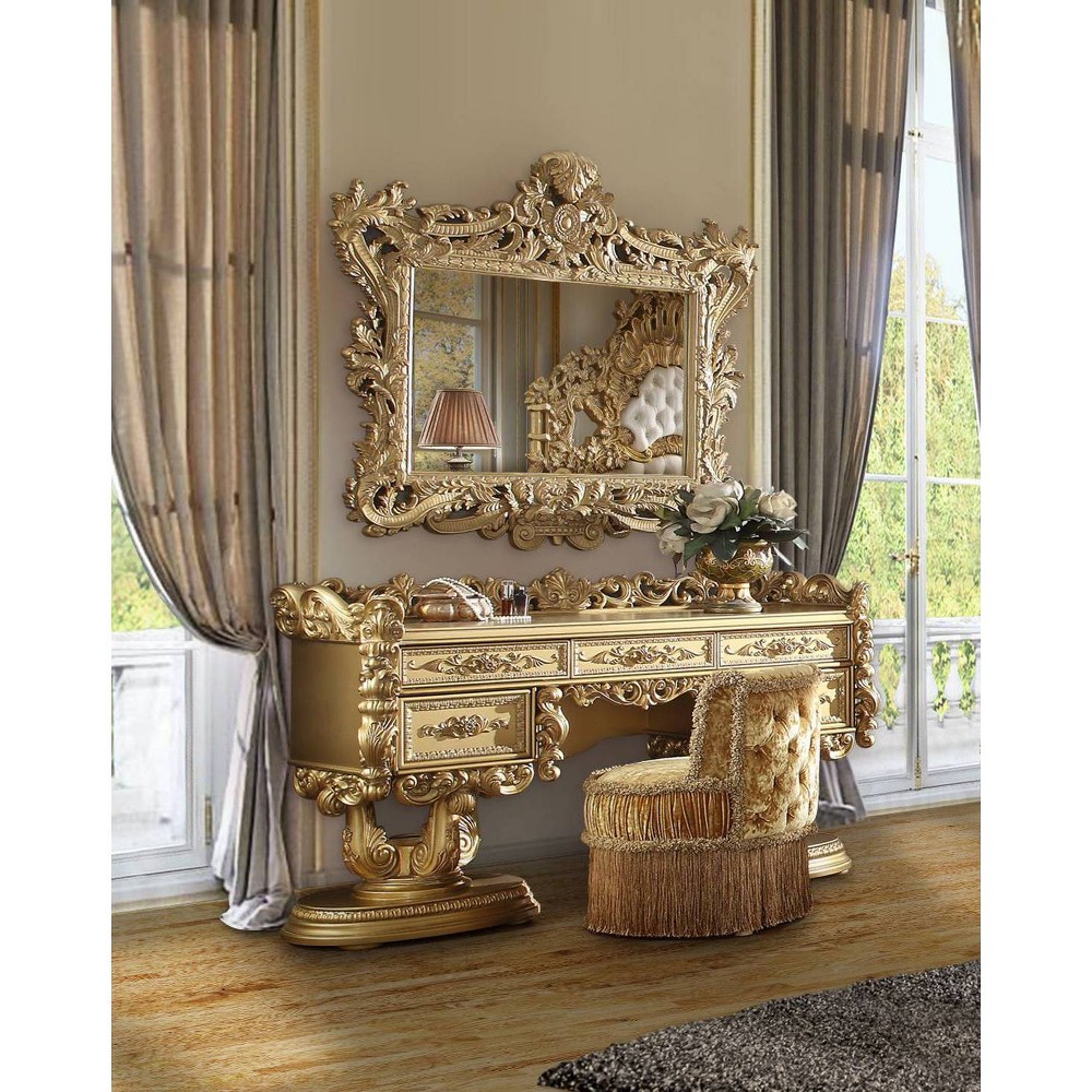 Photos - Bedroom Set 74" Bernadette Vanity Table Gold Finish - Acme Furniture